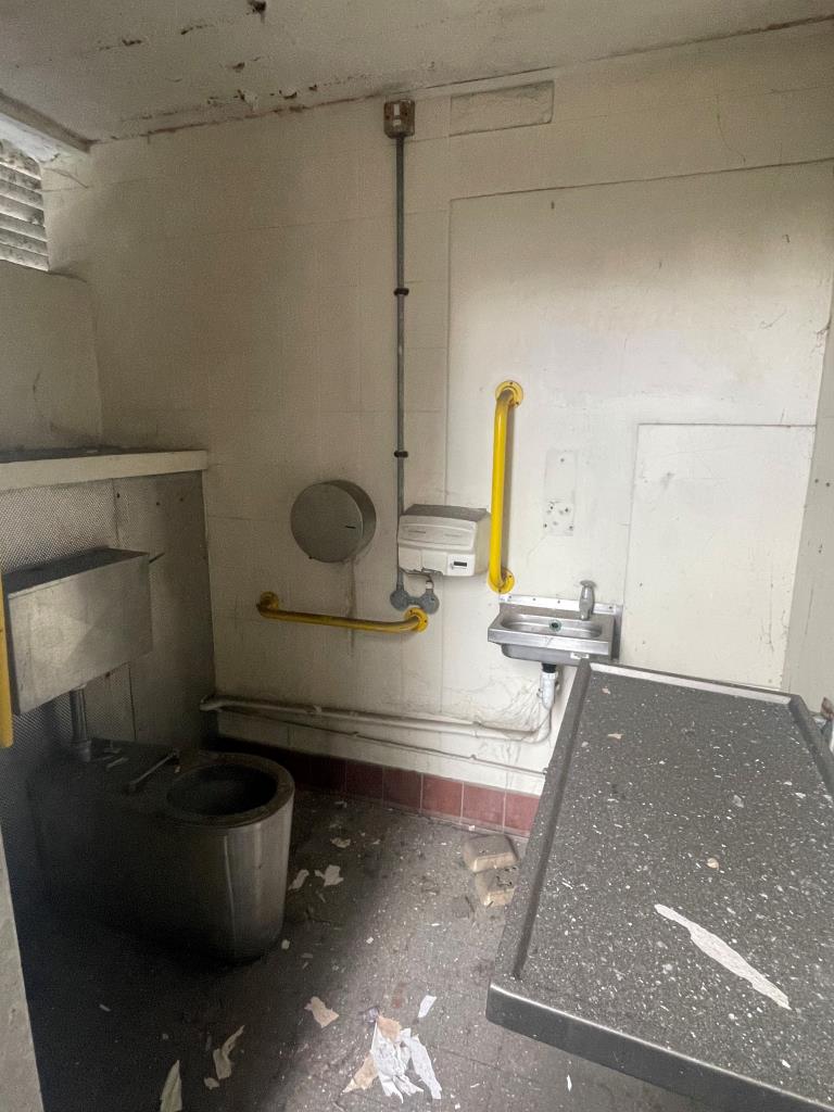 Lot: 51 - FREEHOLD FORMER TOILET BLOCK AND LAND IN TOWN CENTRE - Interior of disabled toilet with baby changing facilities